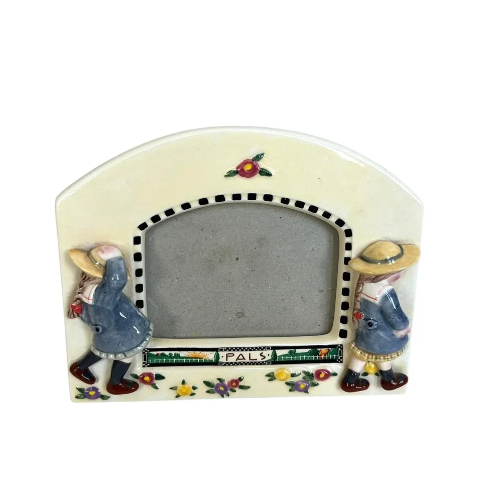 Vtg Mary Engelbreit Pals Ceramic Photo Frame 1994 Michel & Co Cottagecore Cute
